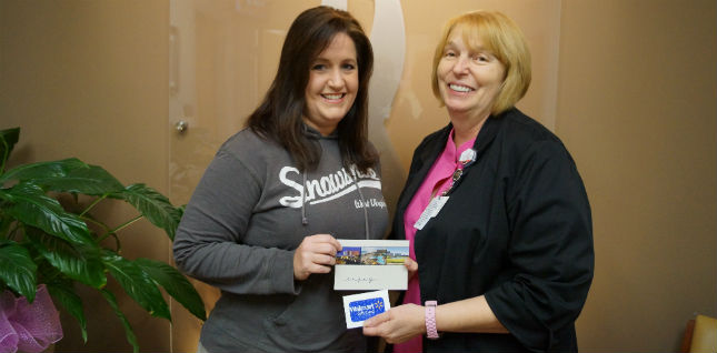 Jenny Blancheri is the winner of D.W. McMillan Memorial Hospital\&apos;s Women&apos;s Center grand prize drawing. She is standing next to female Radiology Manager, Kathy McGill.