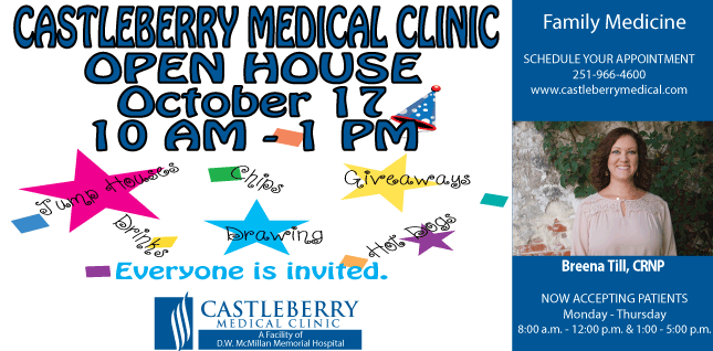 The Castleberry Medical Clinic has announced an open house event for October 17. The event will feature prizes, jump houses, food and drinks from 10 a.m. - 1 p.m. at the Castleberry City Park.