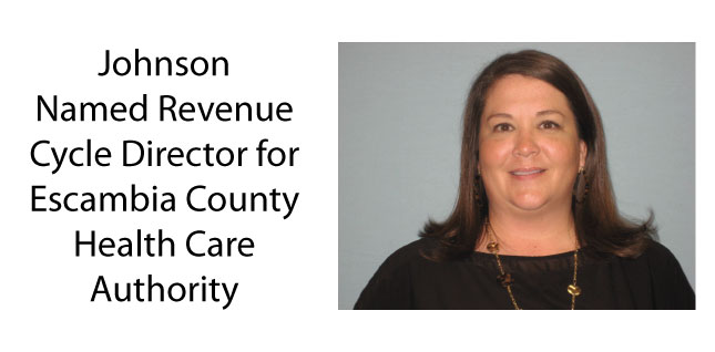 Kathy Johnson - ECHCA Revenue Cycle DirectorPicture of Kathy Johnson. Picture has text that says: Johnson Named Revenue Cycle Director for Escambia County Health Care Authority